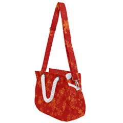 Orange Red Floral Print Rope Handles Shoulder Strap Bag by SpinnyChairDesigns