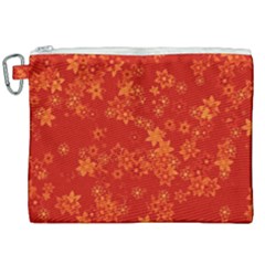 Orange Red Floral Print Canvas Cosmetic Bag (xxl) by SpinnyChairDesigns