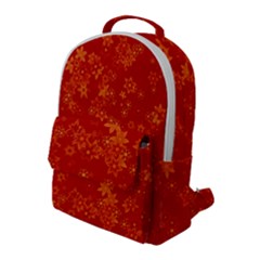 Orange Red Floral Print Flap Pocket Backpack (large) by SpinnyChairDesigns