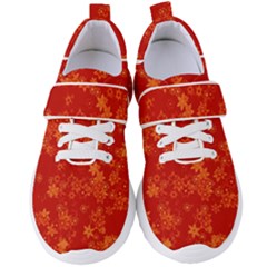 Orange Red Floral Print Women s Velcro Strap Shoes by SpinnyChairDesigns