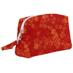 Orange Red Floral Print Wristlet Pouch Bag (large) by SpinnyChairDesigns