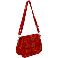 Orange Red Floral Print Saddle Handbag by SpinnyChairDesigns