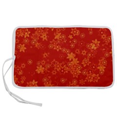 Orange Red Floral Print Pen Storage Case (l) by SpinnyChairDesigns