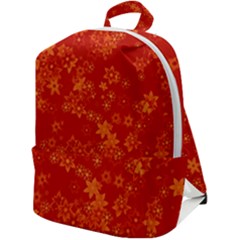 Orange Red Floral Print Zip Up Backpack by SpinnyChairDesigns