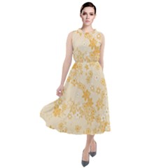 Yellow Flowers Floral Print Round Neck Boho Dress by SpinnyChairDesigns