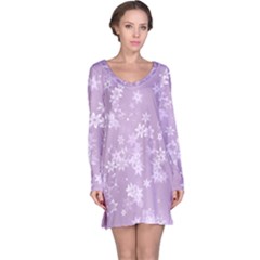 Lavender And White Flowers Long Sleeve Nightdress by SpinnyChairDesigns