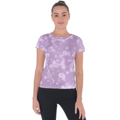 Lavender And White Flowers Short Sleeve Sports Top  by SpinnyChairDesigns