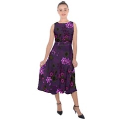 Purple Flowers Midi Tie-back Chiffon Dress by SpinnyChairDesigns