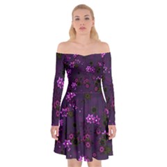 Purple Flowers Off Shoulder Skater Dress by SpinnyChairDesigns