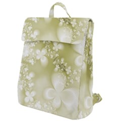 Olive Green With White Flowers Flap Top Backpack by SpinnyChairDesigns