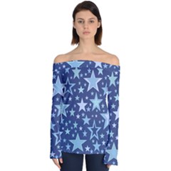 Stars Blue Off Shoulder Long Sleeve Top