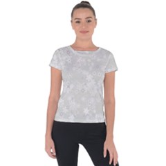 Ash Grey Floral Pattern Short Sleeve Sports Top  by SpinnyChairDesigns
