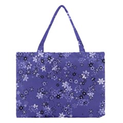 Slate Blue With White Flowers Medium Tote Bag by SpinnyChairDesigns