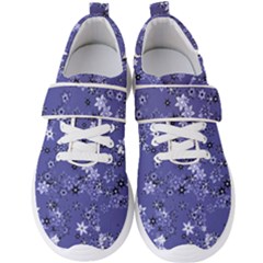 Slate Blue With White Flowers Men s Velcro Strap Shoes by SpinnyChairDesigns