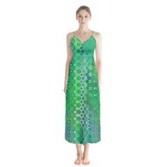 Boho Green Floral Print Button Up Chiffon Maxi Dress by SpinnyChairDesigns