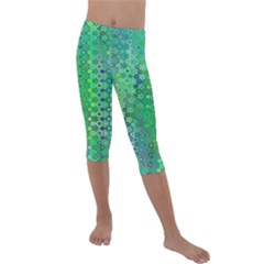 Boho Green Floral Print Kids  Lightweight Velour Capri Leggings  by SpinnyChairDesigns