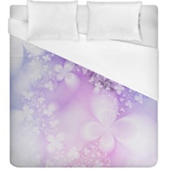 White Purple Floral Print Duvet Cover (king Size) by SpinnyChairDesigns