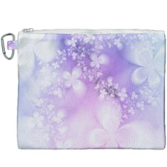 White Purple Floral Print Canvas Cosmetic Bag (xxxl) by SpinnyChairDesigns