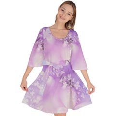 White Purple Floral Print Velour Kimono Dress by SpinnyChairDesigns