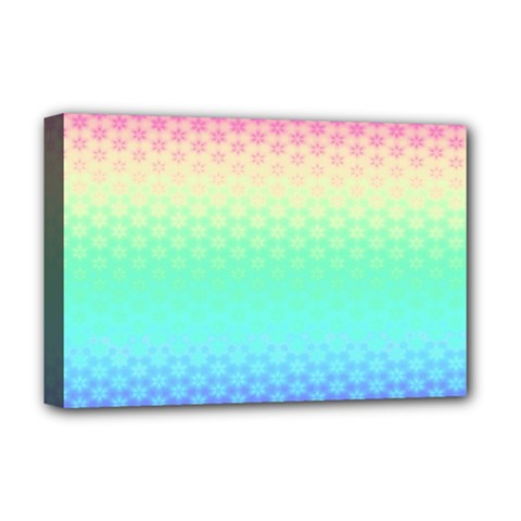 Rainbow Floral Ombre Print Deluxe Canvas 18  X 12  (stretched) by SpinnyChairDesigns