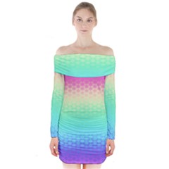 Rainbow Floral Ombre Print Long Sleeve Off Shoulder Dress by SpinnyChairDesigns