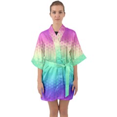 Rainbow Floral Ombre Print Half Sleeve Satin Kimono  by SpinnyChairDesigns