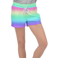 Rainbow Floral Ombre Print Velour Lounge Shorts by SpinnyChairDesigns