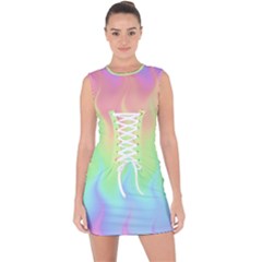 Pastel Rainbow Flame Ombre Lace Up Front Bodycon Dress by SpinnyChairDesigns