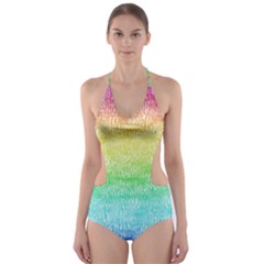 Rainbow Ombre Texture Cut-out One Piece Swimsuit by SpinnyChairDesigns