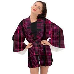 Pink Black Punk Plaid Long Sleeve Kimono by SpinnyChairDesigns