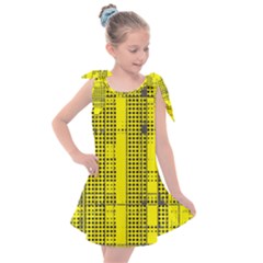 Black Yellow Punk Plaid Kids  Tie Up Tunic Dress by SpinnyChairDesigns