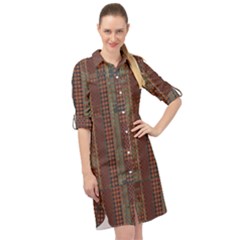 Rust Brown Grunge Plaid Long Sleeve Mini Shirt Dress by SpinnyChairDesigns