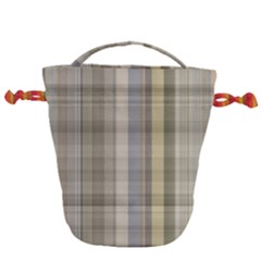 Beige Tan Madras Plaid Drawstring Bucket Bag by SpinnyChairDesigns