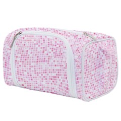 Pink And White Checkered Toiletries Pouch by SpinnyChairDesigns