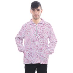 Pink And White Checkered Men s Half Zip Pullover by SpinnyChairDesigns