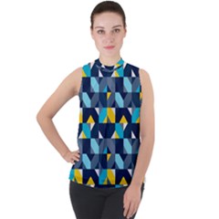 Geometric Hypnotic Shapes Mock Neck Chiffon Sleeveless Top by tmsartbazaar