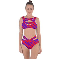 Geometric Blocks, Blue And Red Triangles, Abstract Pattern Bandaged Up Bikini Set  by Casemiro