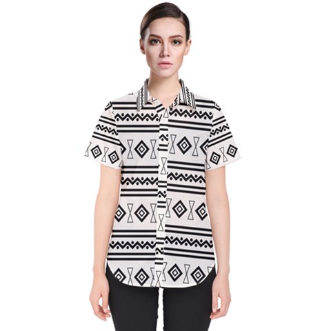 Black And White Aztec Women s Short Sleeve Shirt by tmsartbazaar