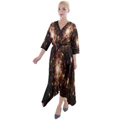 Glowing Sparks Quarter Sleeve Wrap Front Maxi Dress by Sparkle