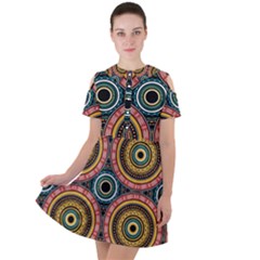 Aztec Multicolor Mandala Short Sleeve Shoulder Cut Out Dress  by tmsartbazaar