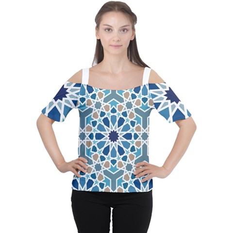 Arabic Geometric Design Pattern  Cutout Shoulder Tee by LoolyElzayat