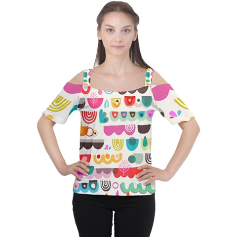 Scandinavian Folk Art Wave Craze Cutout Shoulder Tee by andStretch