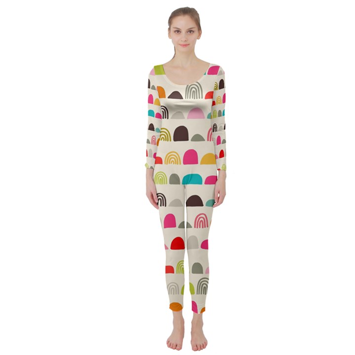 Scandinavian Folk Art Rainbow Road Long Sleeve Catsuit