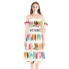 Scandinavian Folk Art Halfsies Shoulder Tie Bardot Midi Dress by andStretch