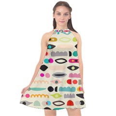 Scandinavian Folk Art Eye Spy Halter Neckline Chiffon Dress  by andStretch