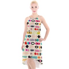 Scandinavian Folk Art Eye Spy High-low Halter Chiffon Dress  by andStretch