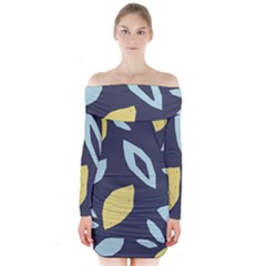 Laser Lemon Navy Long Sleeve Off Shoulder Dress by andStretch