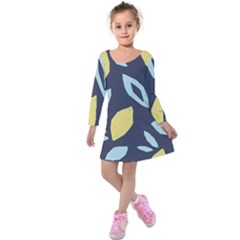 Laser Lemon Navy Kids  Long Sleeve Velvet Dress by andStretch