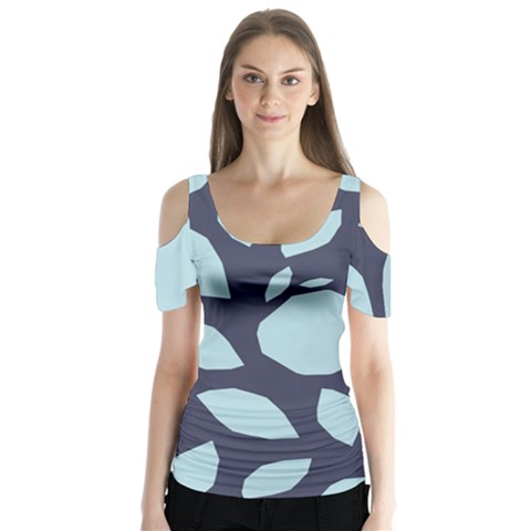 Orchard Fruits In Blue Butterfly Sleeve Cutout Tee  by andStretch