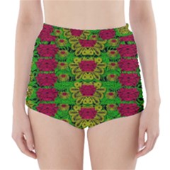 Rainbow Forest The Home Of The Metal Peacocks High-waisted Bikini Bottoms by pepitasart